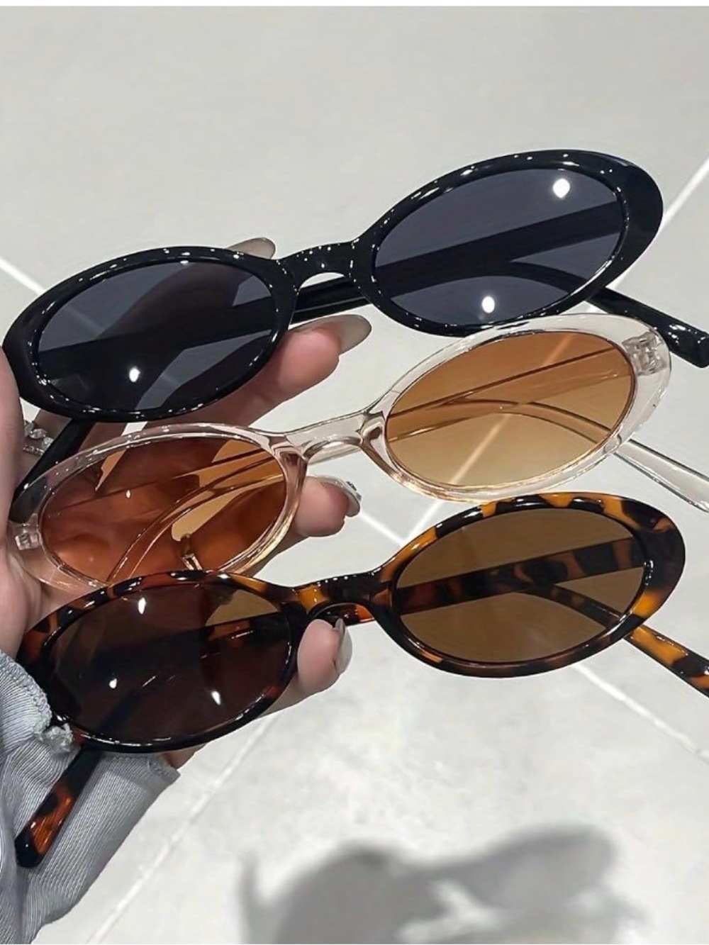 3 Pack Women Retro Oval Sunglasses Set Vintage 90s Y2K Black Tortoise Clear